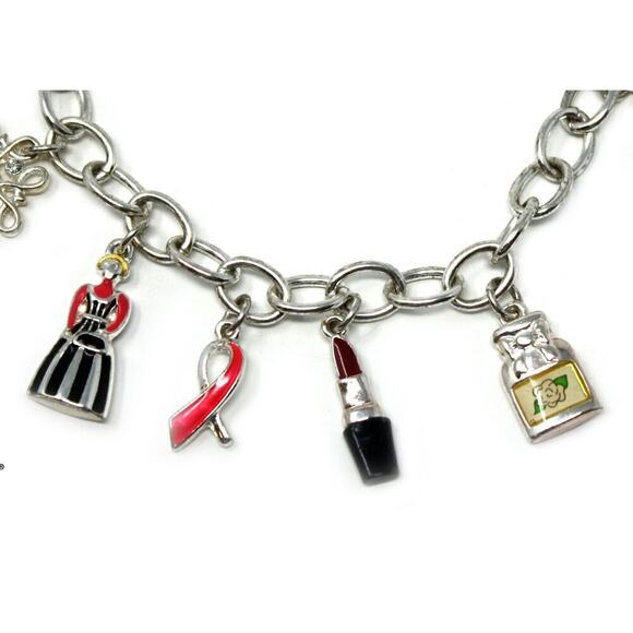 Vintage Souvenir Charm Bracelet Lipstick Snowflake Perfume Pearl 8.5" - Hey Viv - Picture 2 of 5